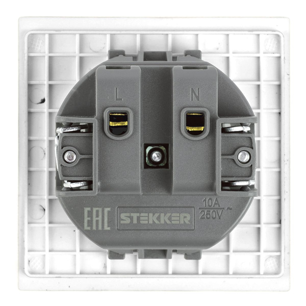Розетка 1-местная с защитной шторкой (механизм), Stekker, б/з, 250В, 16А Мия, RST16-3109-01, белая магнолия 50439