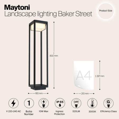 Ландшафтный светодиодный светильник Maytoni Baker Street O021FL-L10B3K
