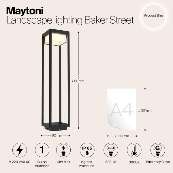 Ландшафтный светодиодный светильник Maytoni Baker Street O021FL-L10B3K
