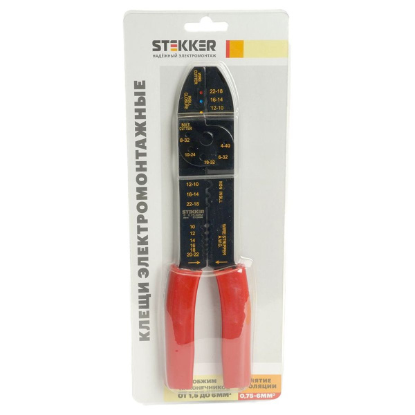 Пресс клещи многофункциональные: обрезка, обжим, снятие изоляции (от 0,75 до 6 мм2) WSC-008 49614