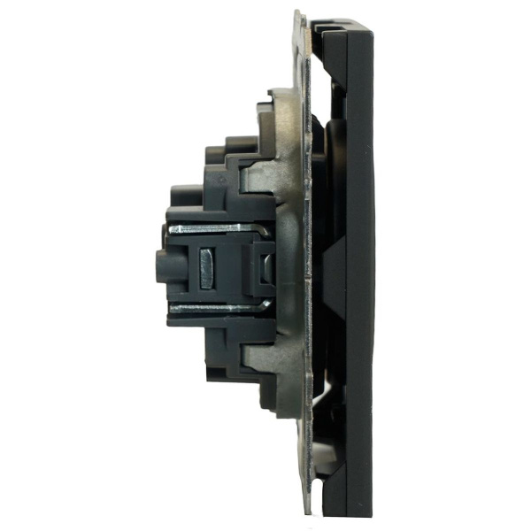 Розетка 1-местная с защитной шторкой (механизм), STEKKER,  б/з, 250В, 16А, серия Эмили, RST16-5109-05, черный уголь, soft touch 49850