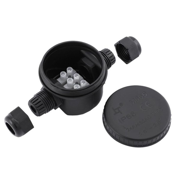 Коробка распределительная водонепроницаемая круглая 2 вых. с 3-конт.коннектором, 450V,106х64х46 LD544 49232