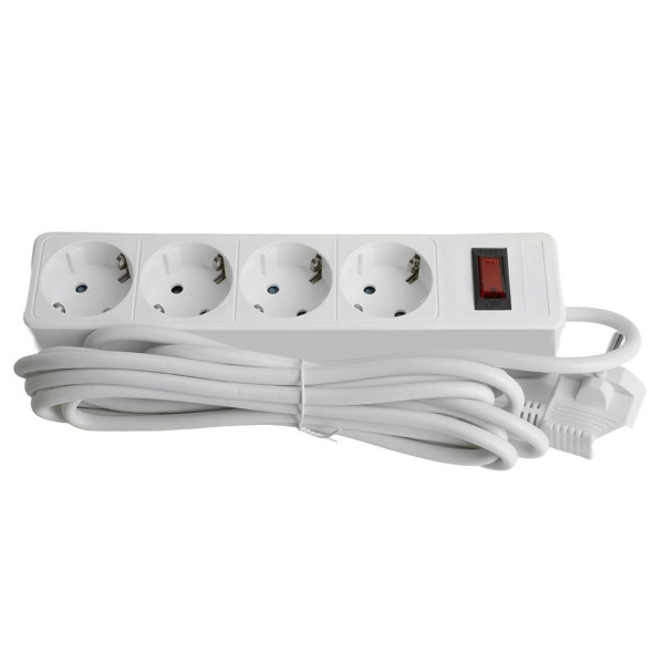 Сетевой фильтр 4-местный с/з Stekker HM20-41-05 3x1мм2, 5 м, серия Optima, белый 50091