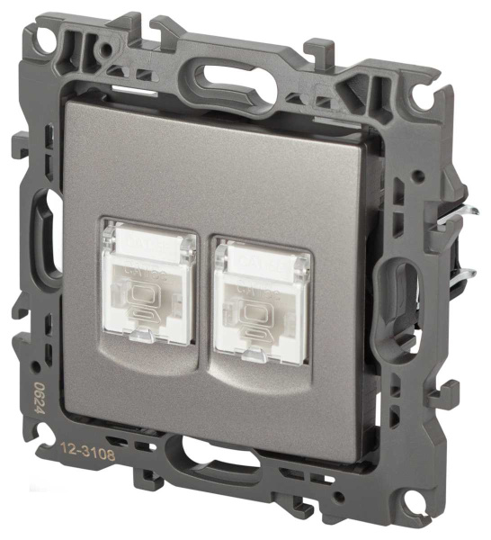 Розетка ЭРА Серия 12 12-3108-16 информационная двойная 2XRJ45 титан Б0065665
