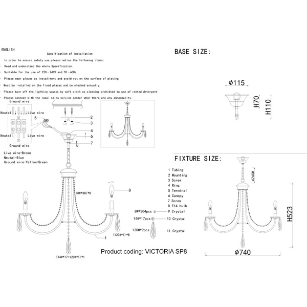 Подвесная люстра Crystal Lux Victoria SP8 Gold/Amber