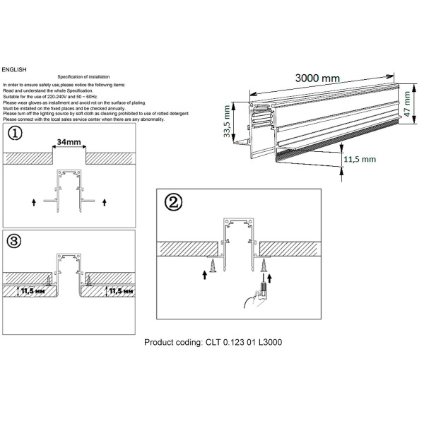Шинопровод магнитный встраиваемый Crystal Lux CLT 0.123 01 L3000 BL