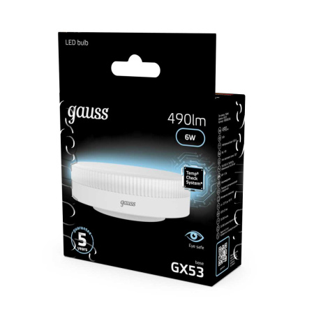 Лампа светодиодная Gauss GX53 6W 4100K матовая 108008206