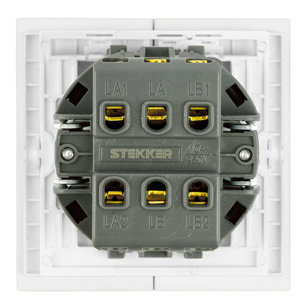 Переключатель 2-клавишный (механизм), Stekker, 250В, 10А Мия, RSW10-3107-01, белая магнолия 50434