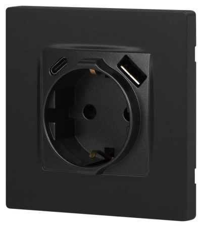 Розетка ЭРА Серия 12 12-4108-12 2P+E 16A-250В со шторками с USB type-A+C 5В-3А графит Б0067700