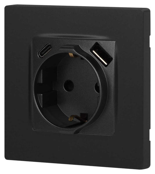 Розетка ЭРА Серия 12 12-4108-12 2P+E 16A-250В со шторками с USB type-A+C 5В-3А графит Б0067700