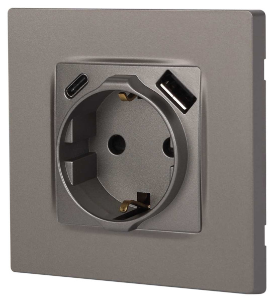Розетка ЭРА Серия 12 12-4108-16 2P+E 16A-250В со шторками с USB type-A+C 5В-3А титан Б0067762