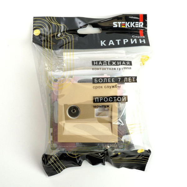 Розетка телевизионная TV + компьютерная RJ-45 Stekker Катрин золото GLS00-7106-08 49230