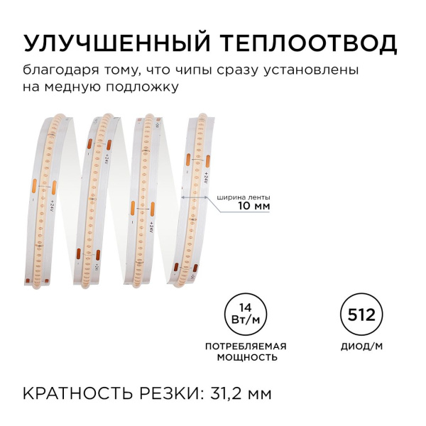 Светодиодная лента Apeyron 14W/m 512LED/m COB фиолетовый 3M 211ОО