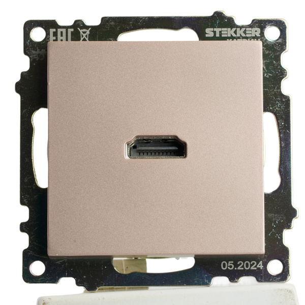 Розетка HDMI 2.1, Type A  (механизм), STEKKER GLS00-7118-02, серия Катрин, шампань 50063
