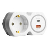 Разветвитель сетевой на 1 выход с/з Stekker 250В, 16А, USB A+ Type C, 2,4А, PD, белый/серый, ADP16-16-20 50109