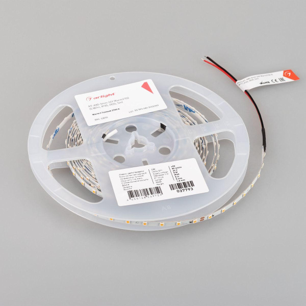 Светодиодная лента Arlight 5W/m 80LED/m 2835SMD теплый белый 5M RT-A80-5mm 24V Warm2700 037793