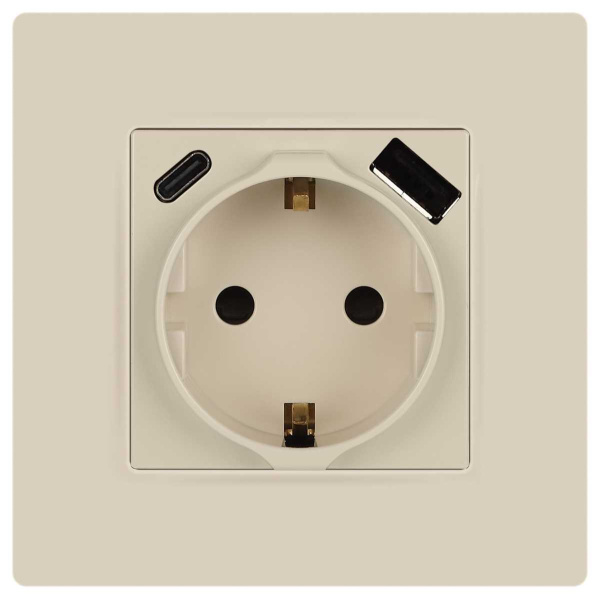 Розетка ЭРА Серия 12 12-4108-02 2P+E 16A-250В со шторками с USB type-A+C 5В-3А слоновая кость Б0067731