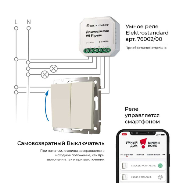 Выключатель двухклавишный с самовозвратом Werkel слоновая кость W1122403 4690389192326