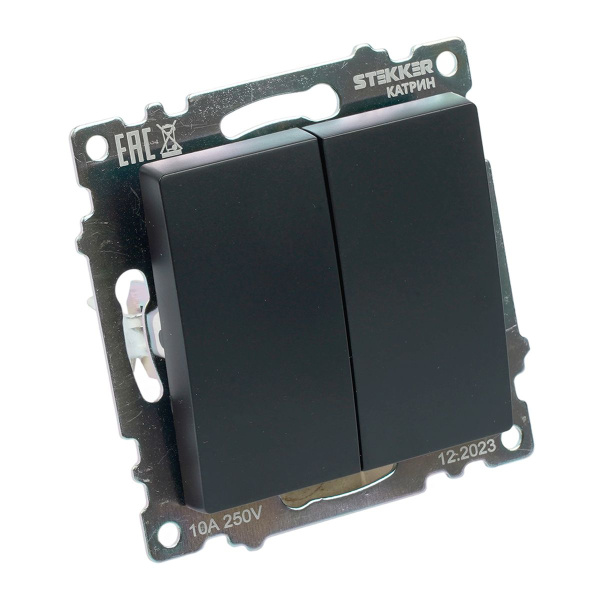 Выключатель двухклавишный Stekker Катрин черный GLS10-7104-05 39606