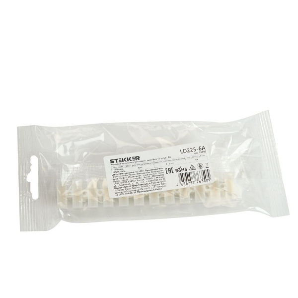 Колодка клеммная винтовая Stekker, линейка 12 штук, полиамид, LD225-6A DIY 39892