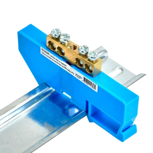 Шина"N" на изоляторе Stekker 6*9 на DIN-рейку 4 вывода, синий, LD555-69-4 49530