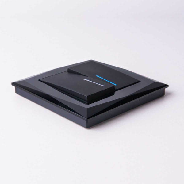 Выключатель двухклавишный проходной с подсветкой Werkel черный матовый W1122108 4690389156731