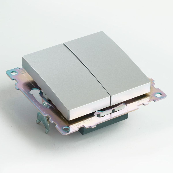 Переключатель двухклавишный Stekker Катрин GLS10-7107-03 серебро 49168